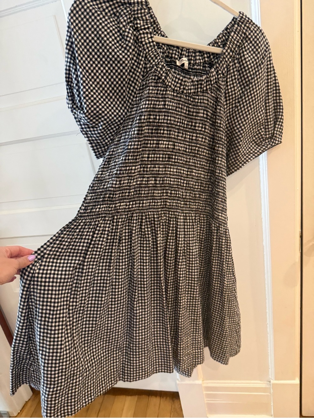 Madewell Black and White Gingham Smocked Dress - Picture 2 of 2